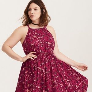 Multi-Colored Floral Print Challis High-Low dress